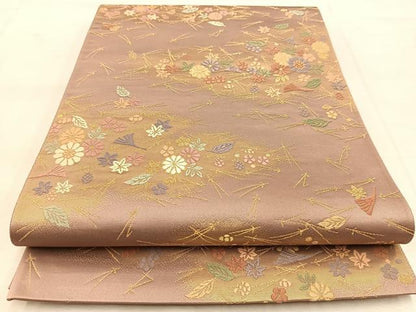 平和屋着物◎六通柄袋帯　唐織　吹き寄せ文　金糸　正絹　逸品　BAAU8476yc