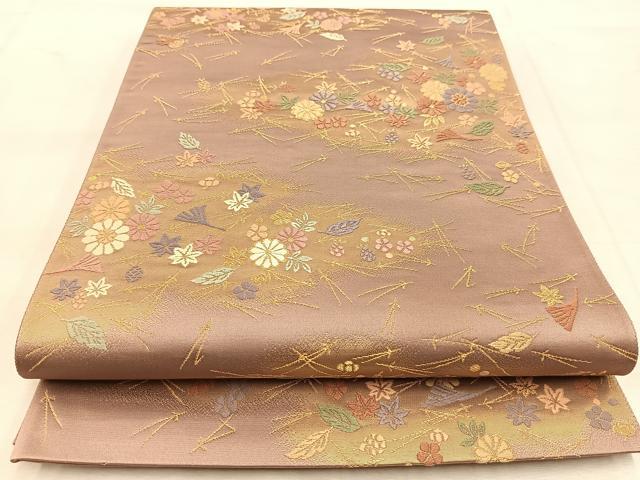 平和屋着物◎六通柄袋帯　唐織　吹き寄せ文　金糸　正絹　逸品　BAAU8476yc