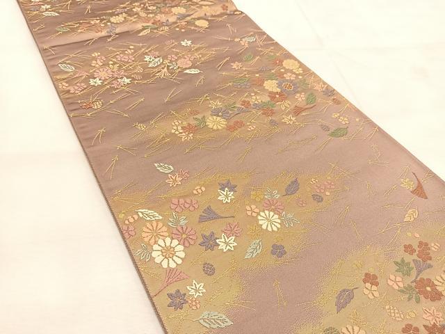平和屋着物◎六通柄袋帯　唐織　吹き寄せ文　金糸　正絹　逸品　BAAU8476yc