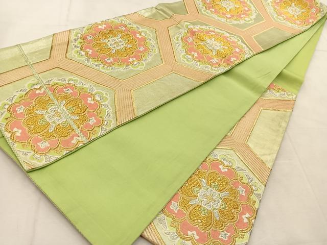 平和屋着物◎六通柄袋帯　亀甲正倉院花文　金銀糸　正絹　逸品　BAAU8478yc