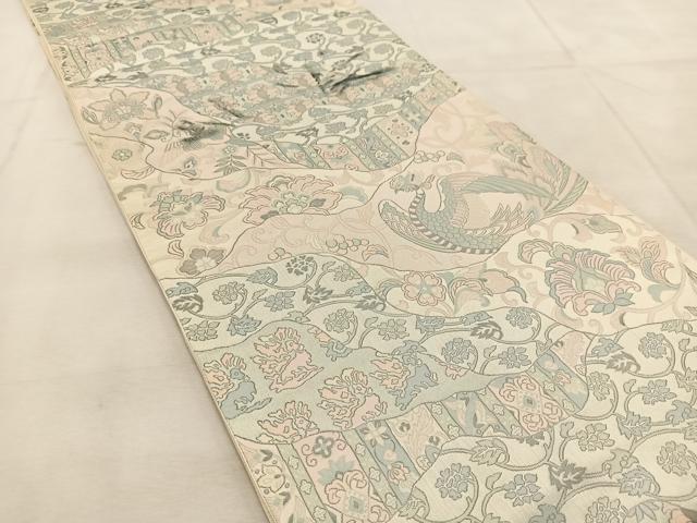 平和屋着物◎六通柄袋帯　九百　唐草鳳凰文様　正絹　逸品　BAAU8481yc