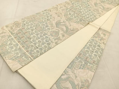 平和屋着物◎六通柄袋帯　九百　唐草鳳凰文様　正絹　逸品　BAAU8481yc