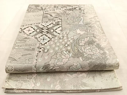 平和屋着物◎六通柄袋帯　唐織　プラチナ箔　染錦　屏風孔雀文　正絹　逸品　BAAU8486yc