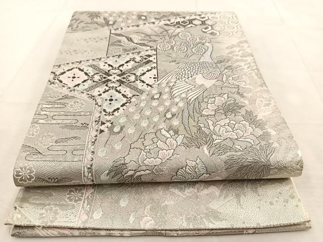 平和屋着物◎六通柄袋帯　唐織　プラチナ箔　染錦　屏風孔雀文　正絹　逸品　BAAU8486yc