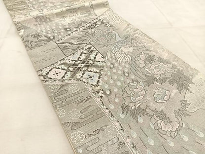 平和屋着物◎六通柄袋帯　唐織　プラチナ箔　染錦　屏風孔雀文　正絹　逸品　BAAU8486yc
