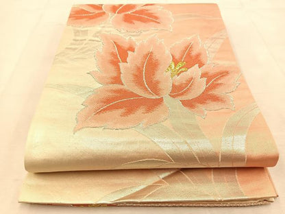 平和屋着物◎六通柄袋帯　草花文　金銀糸　正絹　逸品　BAAU8493yc