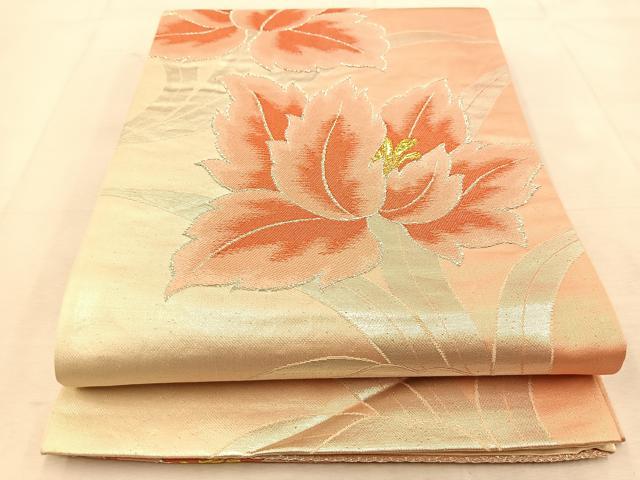 平和屋着物◎六通柄袋帯　草花文　金銀糸　正絹　逸品　BAAU8493yc