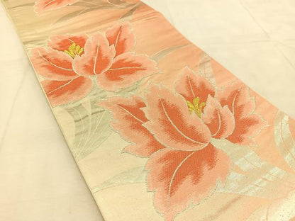 平和屋着物◎六通柄袋帯　草花文　金銀糸　正絹　逸品　BAAU8493yc