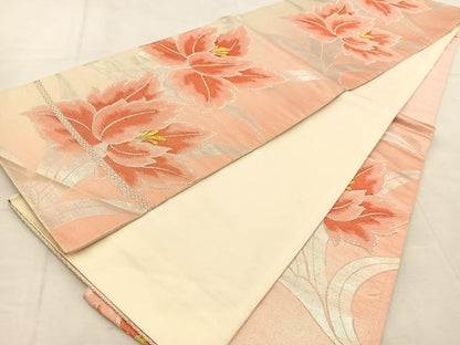 平和屋着物◎六通柄袋帯　草花文　金銀糸　正絹　逸品　BAAU8493yc