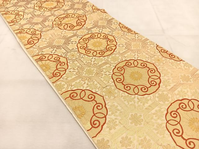 平和屋着物◎六通柄　本袋帯　白馬錦　格天井菊花文　金糸　正絹　逸品　BAAU8498yc