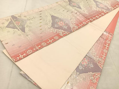 平和屋着物◎六通柄袋帯　唐織　更紗花菱文　銀糸　正絹　逸品　BAAU8499yc