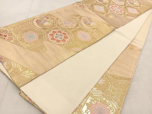 平和屋着物◎六通柄袋帯　唐織　鳳凰亀甲花文　金糸　正絹　逸品　BAAU8505yc