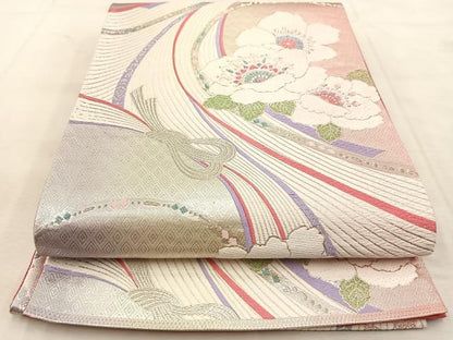 平和屋着物◎六通柄袋帯　唐織　熨斗花文　銀糸　正絹　逸品　BAAU8514yc