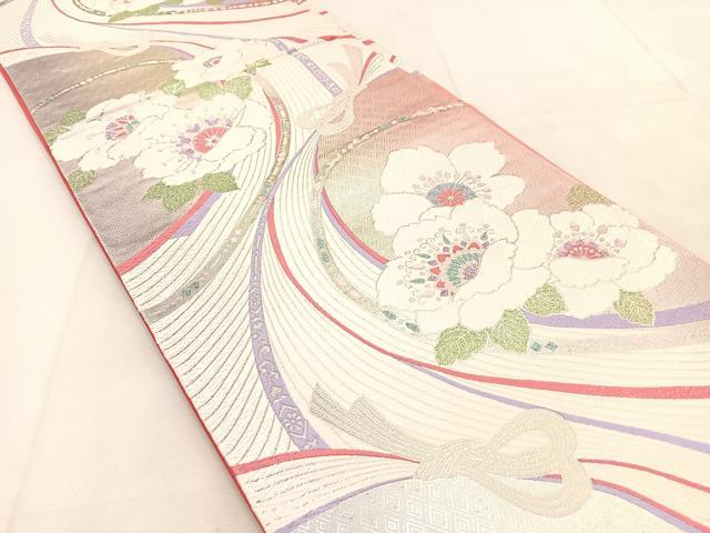 平和屋着物◎六通柄袋帯　唐織　熨斗花文　銀糸　正絹　逸品　BAAU8514yc