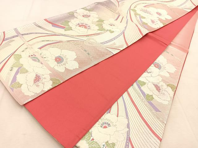 平和屋着物◎六通柄袋帯　唐織　熨斗花文　銀糸　正絹　逸品　BAAU8514yc