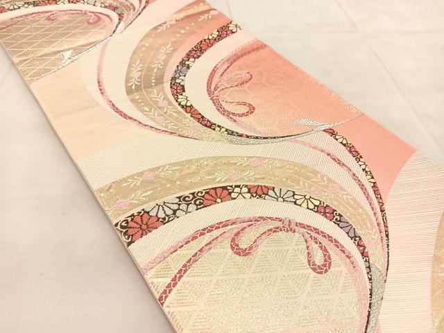 平和屋着物◎六通柄袋帯　唐織　結び紐花文　金銀糸　正絹　逸品　BAAU8516yc