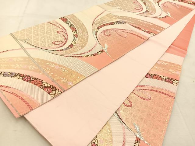 平和屋着物◎六通柄袋帯　唐織　結び紐花文　金銀糸　正絹　逸品　BAAU8516yc