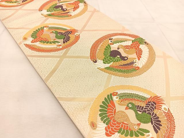 平和屋着物◎六通柄　本袋帯　唐織　向かい鳳凰丸文　金糸　正絹　逸品　BAAU8518yc