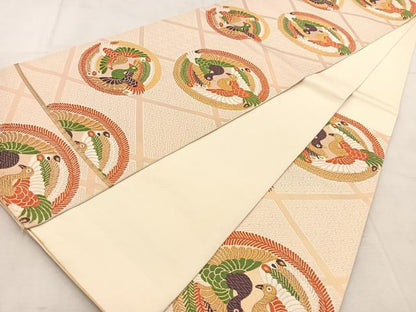 平和屋着物◎六通柄　本袋帯　唐織　向かい鳳凰丸文　金糸　正絹　逸品　BAAU8518yc