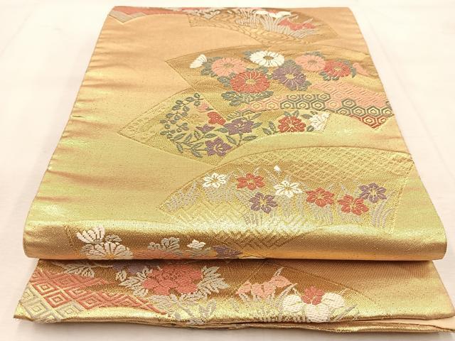 平和屋着物◎六通柄袋帯　唐織　地紙花文　金糸　正絹　逸品　BAAU8523yc