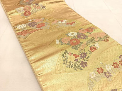 平和屋着物◎六通柄袋帯　唐織　地紙花文　金糸　正絹　逸品　BAAU8523yc