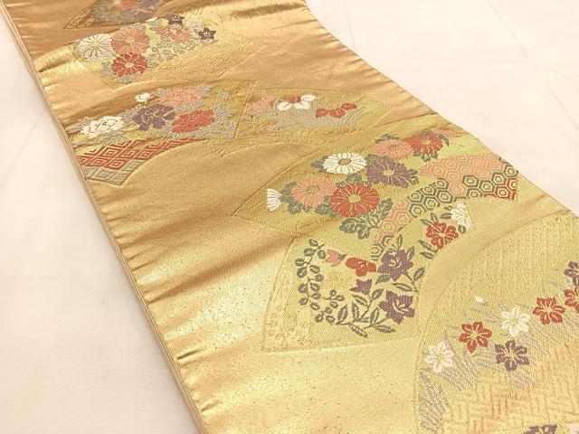平和屋着物◎六通柄袋帯　唐織　地紙花文　金糸　正絹　逸品　BAAU8523yc