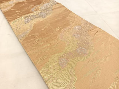 平和屋着物◎六通柄袋帯 道長吉祥花文 金銀糸 正絹 逸品 BAAU8532yc