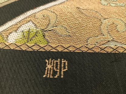 平和屋着物◎六通柄　本袋帯　唐織　亀甲正倉院花文　黒地　金糸　BAAU8539yc