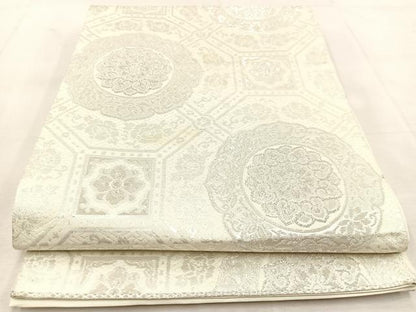 平和屋着物◎西陣 六通柄袋帯 蜀江花文 銀糸 正絹 逸品 BAAU8540yc