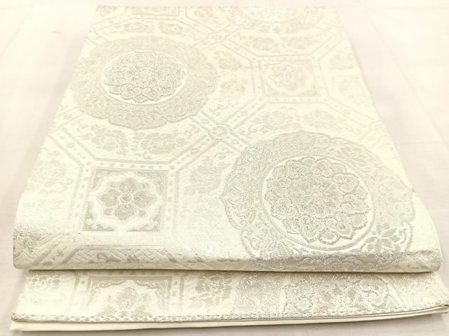 平和屋着物◎西陣 六通柄袋帯 蜀江花文 銀糸 正絹 逸品 BAAU8540yc