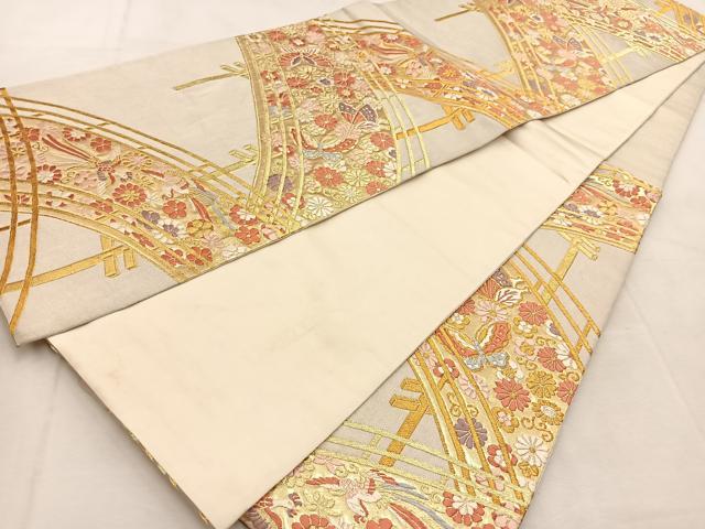平和屋着物◎六通柄袋帯 唐織 渡り橋動物花文 金銀糸 正絹 逸品 BAAU8543yc