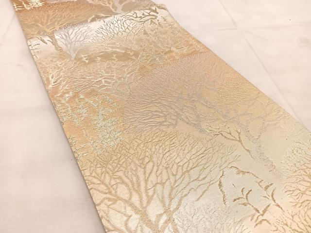 平和屋着物◎六通柄袋帯　木立　金銀糸　正絹　逸品　BAAU8546yc