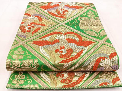 平和屋着物◎六通柄袋帯　唐織　菱天井鳳凰桐文　金銀糸　正絹　逸品　BAAU8547yc
