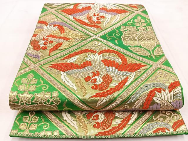 平和屋着物◎六通柄袋帯　唐織　菱天井鳳凰桐文　金銀糸　正絹　逸品　BAAU8547yc