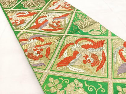平和屋着物◎六通柄袋帯　唐織　菱天井鳳凰桐文　金銀糸　正絹　逸品　BAAU8547yc