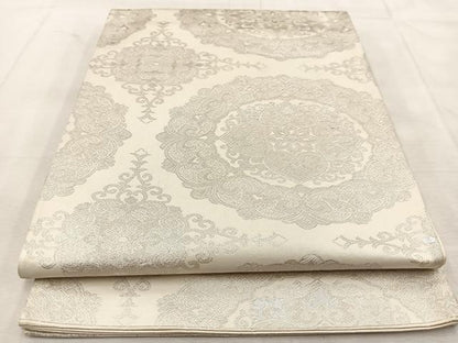 平和屋着物◎六通柄袋帯 正倉院花文 銀糸 正絹 逸品 BAAU8552yc