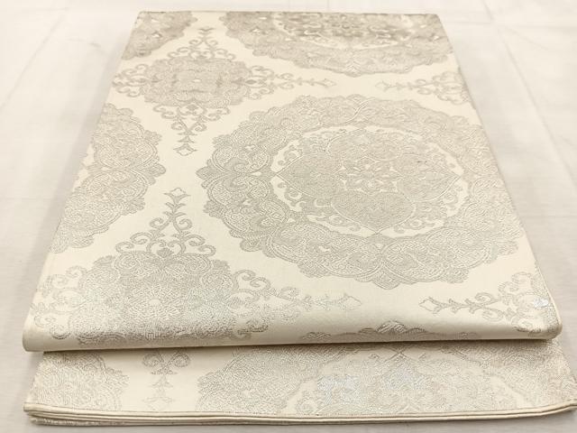 平和屋着物◎六通柄袋帯 正倉院花文 銀糸 正絹 逸品 BAAU8552yc