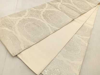 平和屋着物◎六通柄袋帯 正倉院花文 銀糸 正絹 逸品 BAAU8552yc