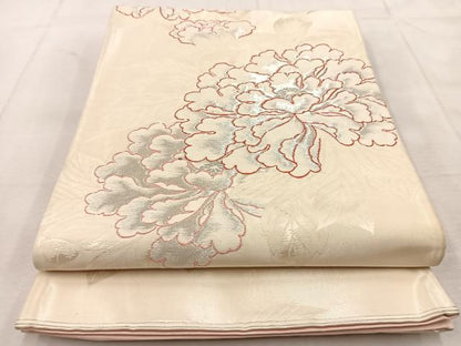 平和屋着物◎六通柄袋帯　牡丹　銀糸　正絹　逸品　BAAU8553yc