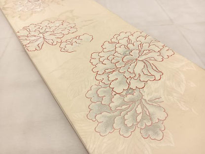 平和屋着物◎六通柄袋帯　牡丹　銀糸　正絹　逸品　BAAU8553yc