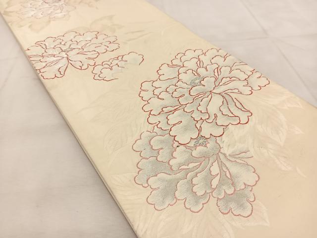 平和屋着物◎六通柄袋帯　牡丹　銀糸　正絹　逸品　BAAU8553yc