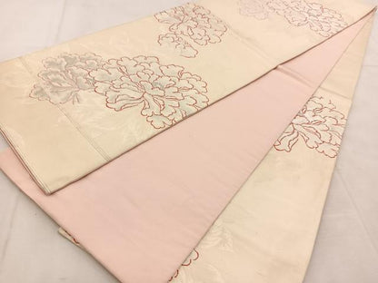 平和屋着物◎六通柄袋帯　牡丹　銀糸　正絹　逸品　BAAU8553yc