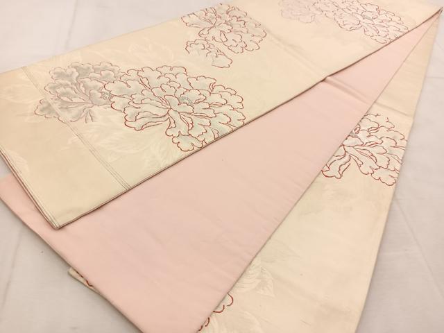 平和屋着物◎六通柄袋帯　牡丹　銀糸　正絹　逸品　BAAU8553yc