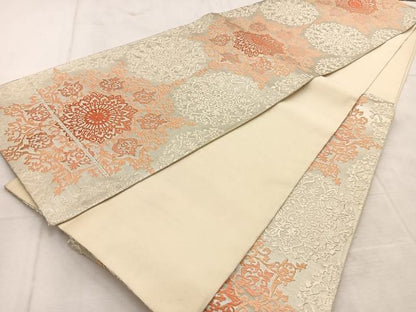平和屋着物◎六通柄袋帯 唐織 正倉院花文 銀糸 正絹 逸品 BAAU8556yc