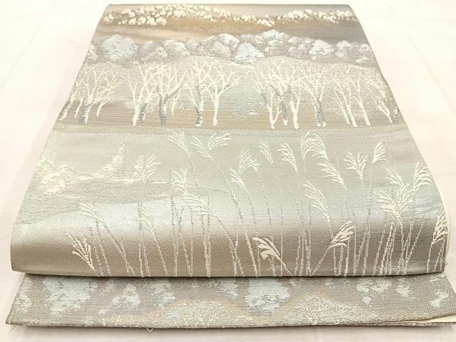 平和屋着物◎六通柄袋帯　唐織　遠山風景文　金銀糸　正絹　逸品　BAAU8557yc