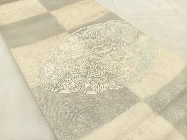 平和屋着物◎太鼓柄袋帯　鳳凰花文　銀糸　引箔　正絹　逸品　BAAU8565yc