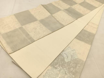 平和屋着物◎太鼓柄袋帯　鳳凰花文　銀糸　引箔　正絹　逸品　BAAU8565yc