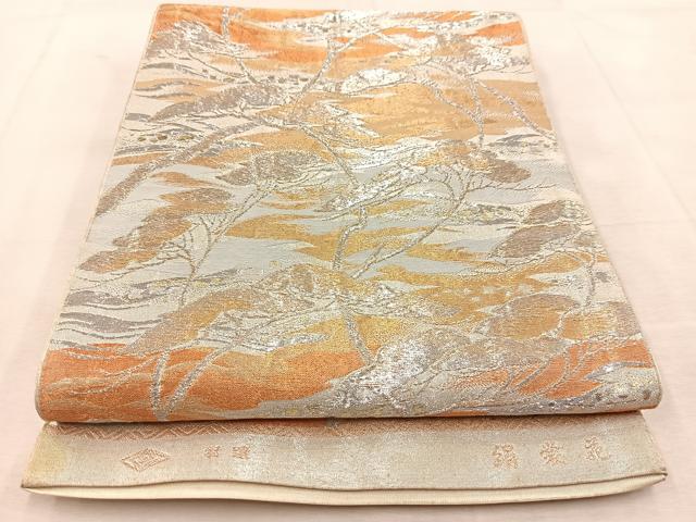 平和屋着物◎六通柄　京袋帯　絹裳苑　風景松文　金銀糸　正絹　逸品　BAAU8567yc