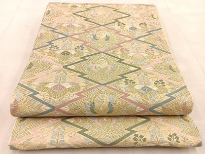 平和屋着物◎六通柄袋帯 唐織 松皮菱花鳥文 金銀糸 正絹 逸品 BAAU8571yc