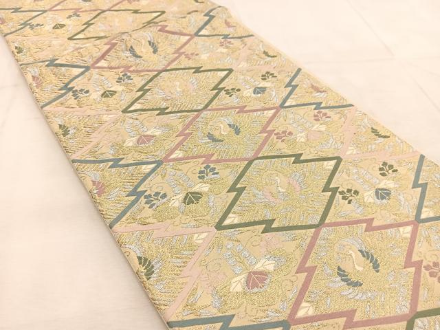 平和屋着物◎六通柄袋帯 唐織 松皮菱花鳥文 金銀糸 正絹 逸品 BAAU8571yc